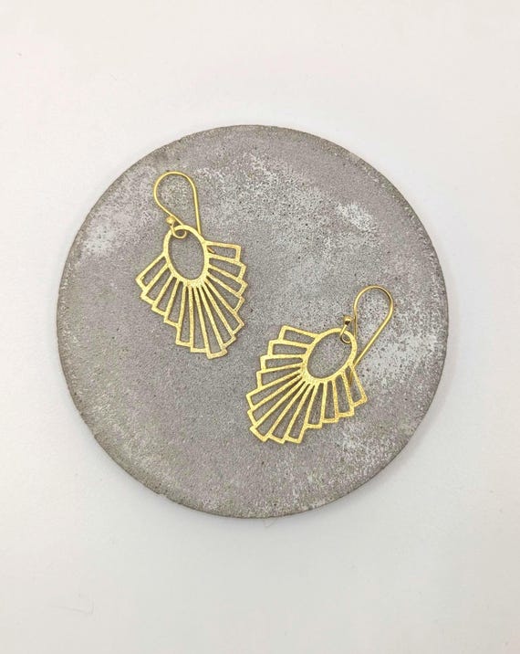 Gold Fan Earrings – Matte 18K Gold Plated 925 Silver Earrings – Tribal Inspired Geometric Jewelry