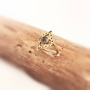 Anel Boho Dainty de Ouro com Pedra da Lua, Ônix Negra, Turquesa e Lápis-lazúli