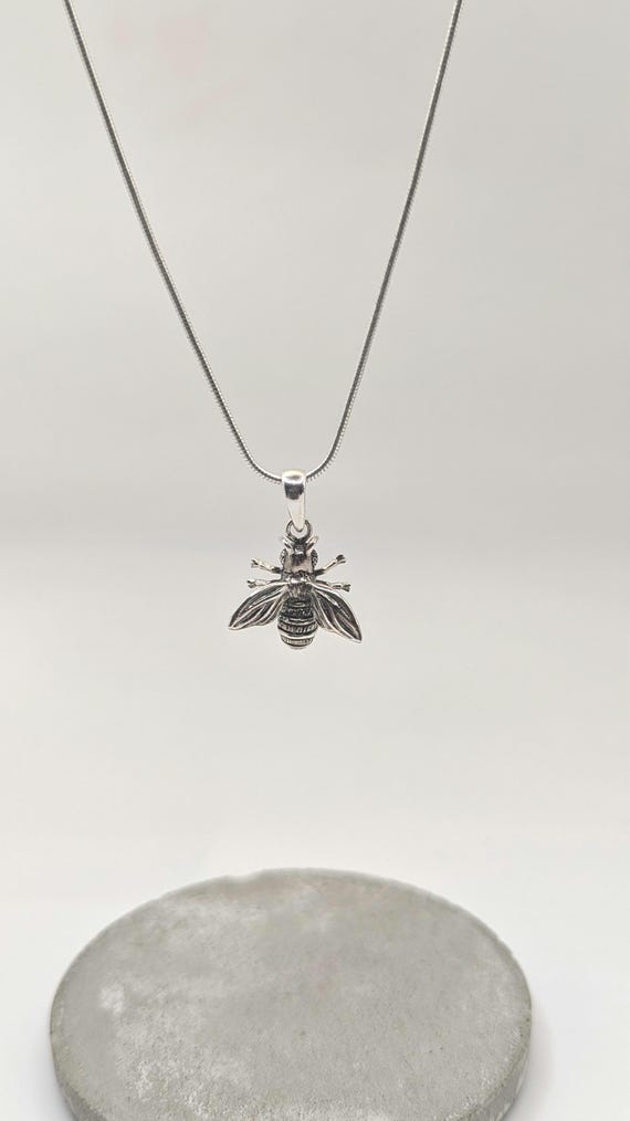 Small Bee Pendant 925 Silver with Chain, Sterling Silver Bee Charm, Insect Pendant