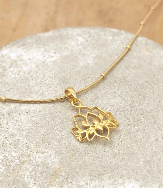 Lotus Pendant Gold, Lotus Flower Necklace Silver, 925 Sterling Silver Charm, 18k Gold Plated Necklace, Delicate Spiritual Jewelry
