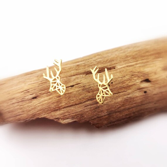 Origami Deer Stud Earrings 18k Gold Plated 925 Silver