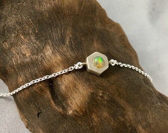 Hexagon Geometric Bracelet with Opal