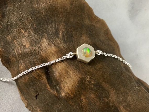 Hexagon Geometric Bracelet with Opal