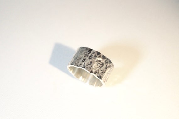 Thick Hammered 925 Silver Ring, Wide Brutalist Ring for Men and Women Large Width