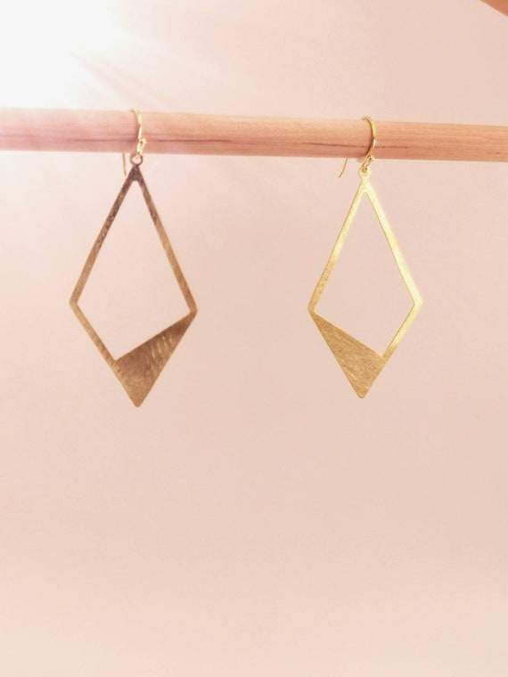 Large Gold Rhombus Earrings, 18k Gold Plated Rhomboid Earrings with Matte Finish
