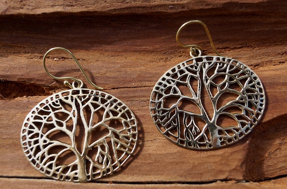 Tree of Life Earrings Brass, Yggdrasil Earrings