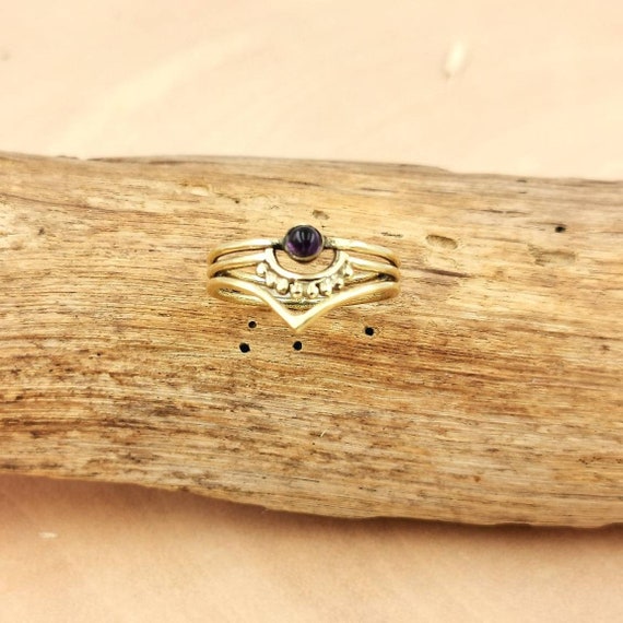 Boho Dainty Brass Ring with Stone, Stackable Boho Ring, Knuckle Ring, Elf Ring, Amethyst, Moonstone, Labradorite, Turquoise, Lapis Lazuli