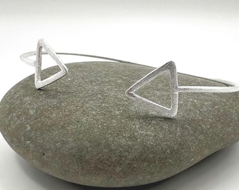 925 Sterling Silver Triangle Cuff Bracelet | Matte Finish | Geometric Open Bangle | Minimalist Statement | Modern Architectural Jewelry