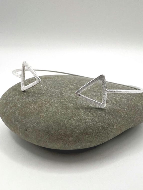 925 Sterling Silver Triangle Cuff Bracelet | Matte Finish | Geometric Open Bangle | Minimalist Statement | Modern Architectural Jewelry