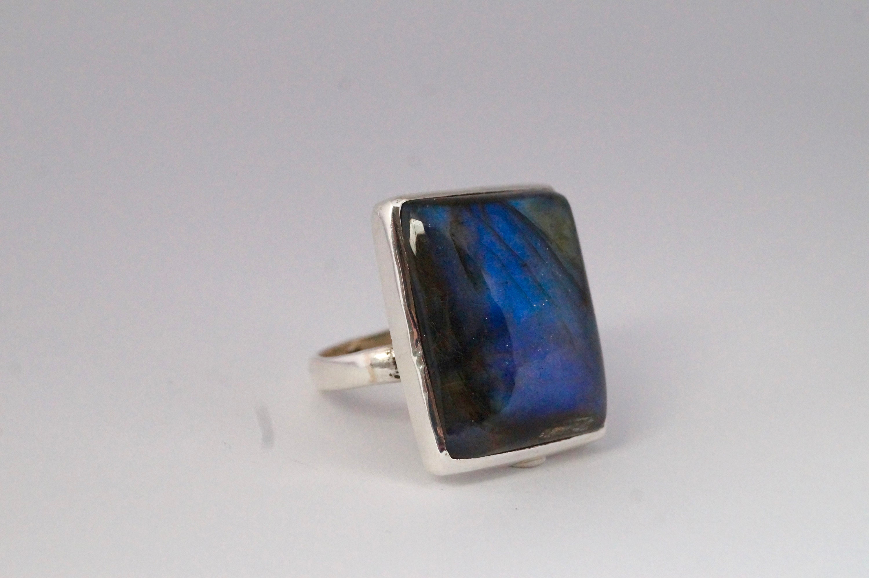 Rectangular Blue Labradorite 925 Silver Ring