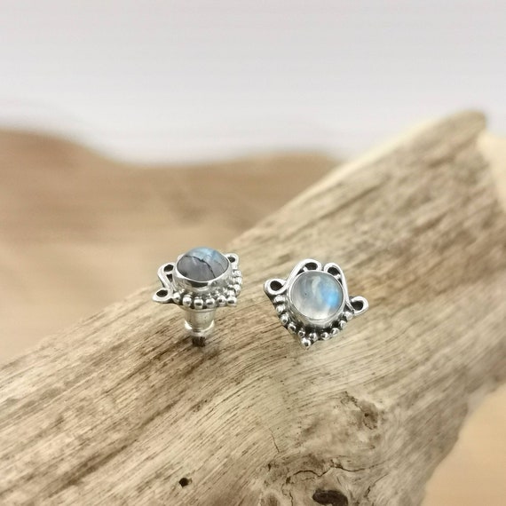 925 Silver Boho Stud Earrings with Stone