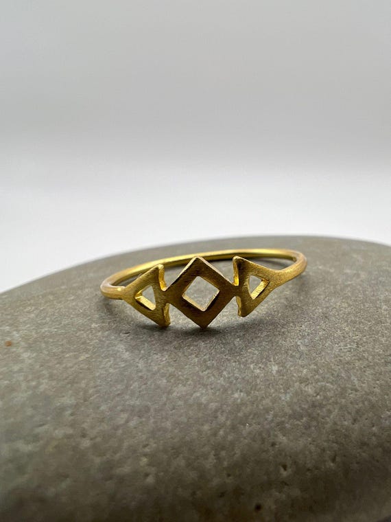 Geometric Diamond Ring • Matte Gold 925 Silver • Minimalist Symbol Ring • Delicate Geometric Band