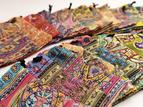 Recycled Sari Fabric Pouches, Handmade Jewelry Packaging, Small Eco Gift Bags