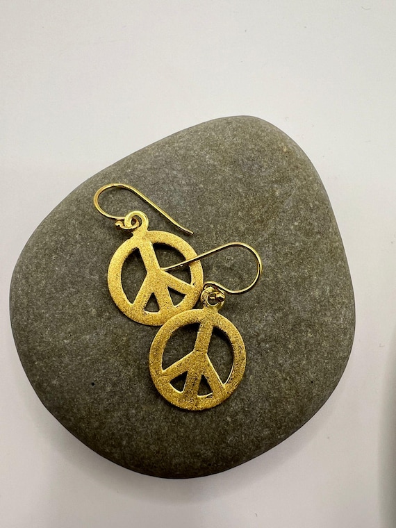 Peace Symbol Earrings • Matte 18K Gold Plated 925 Silver • Drop Earrings • Boho Statement Jewelry