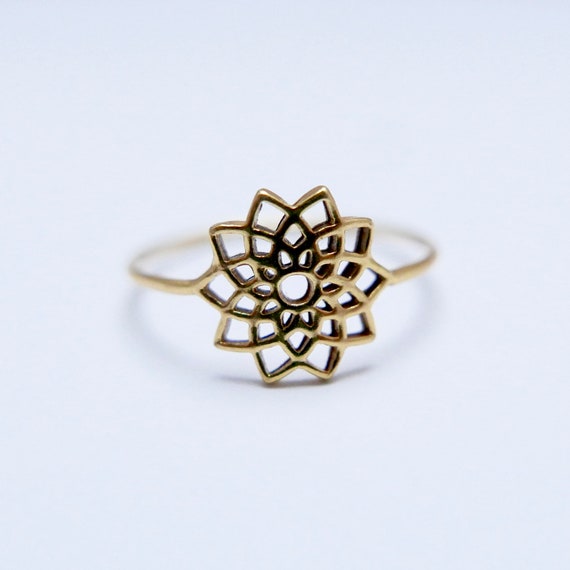 Star Mandala 18k Gold Plated 925 Silver Ring, Mandala Ring, Simple Boho Ring