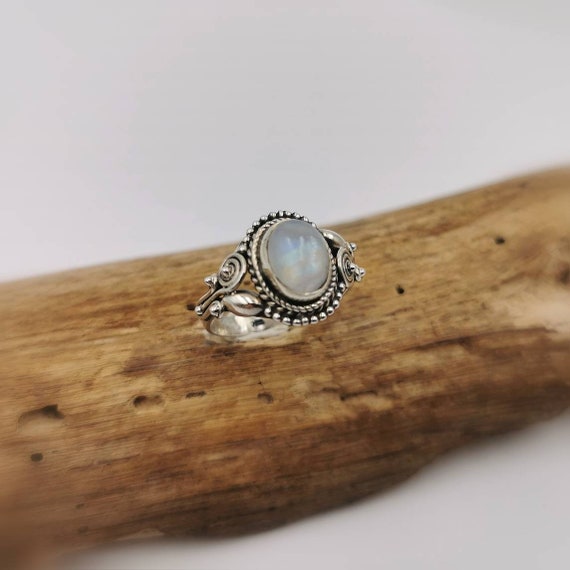 Handmade 925 Silver Boho Ring with Natural Gemstone Labradorite/Moonstone/Turquoise/Black Onyx