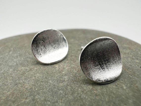 Minimalist Oval Stud Earrings • 925 Silver Matte Finish • Small Everyday Silver Earrings