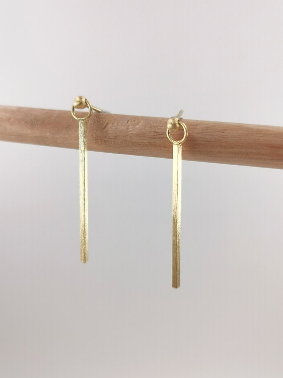 Gold Stick Stud Earrings, Matte Minimalist Stick Studs, Minimalist Gold Studs