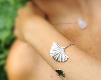 Gingko Leaf Cuff Bracelet 925 Silver for Women