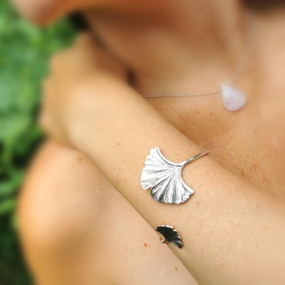 Gingko Leaf Cuff Bracelet 925 Silver for Women
