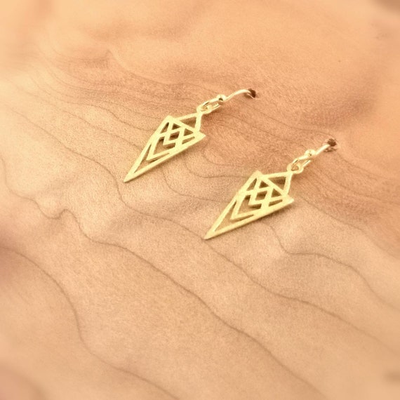 Small Gold Triangle Mandala Dainty Earrings, 18k Gold Plated 925 Silver