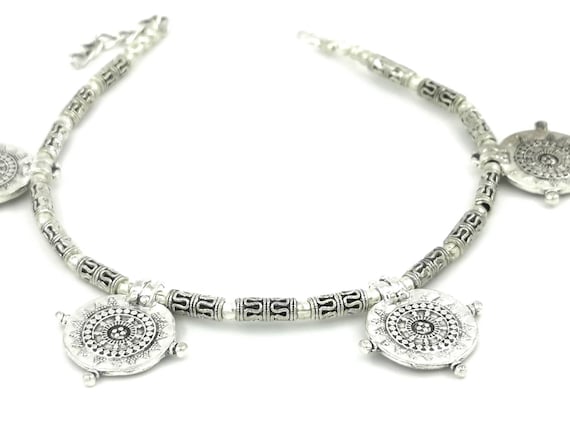 Silver Plated Tribal Anklet with Coin Shaped Beads, Tribal Silver Anklet, Boho Anklet