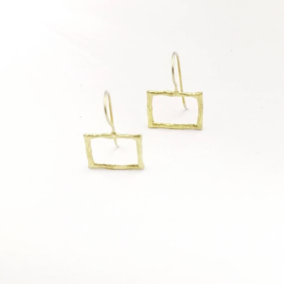 Hammered Rectangle Earrings 18K Gold Plated 925 Silver