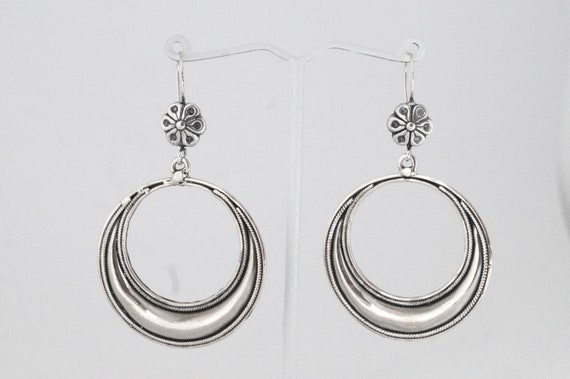 Classic Tribal Boho Hoops 925 Silver, Antique Tribal Hoop Earrings