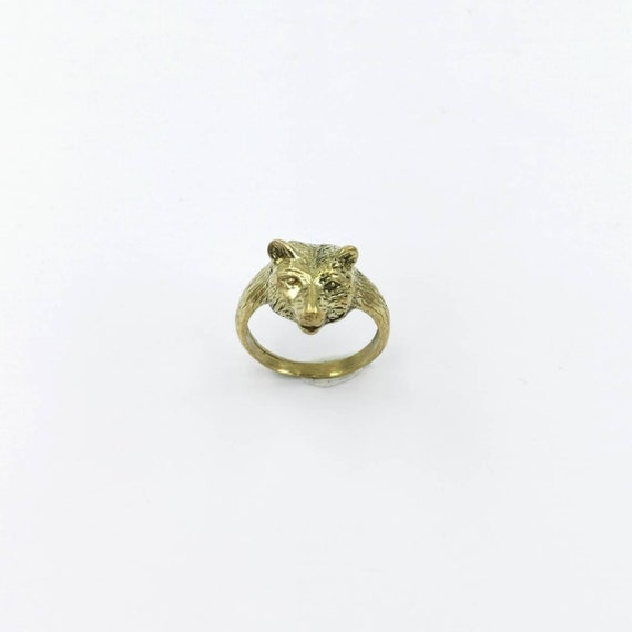 Unisex Bear Head Ring Brass, Small Bear Head Ring, Golden Animal Head Ring