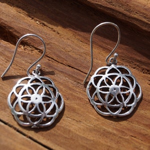 Curved Seed of Life Earrings Silver, Seed of Life Earring, Tiny Seed of Life
