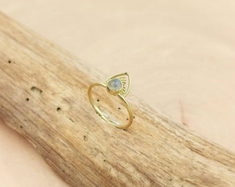 Boho Messing Ring mit Edelstein, Gipsy Stacking Ring