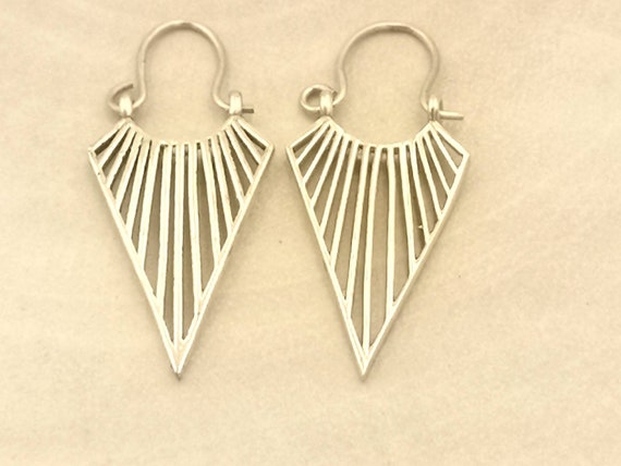 Rhomboid Boho Earrings Brass, Egyptian Triangle Earrings in Four Sizes