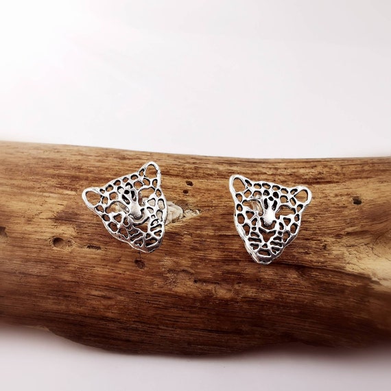 Leopard Stud Earrings 925 Silver, Animal Stud Earrings