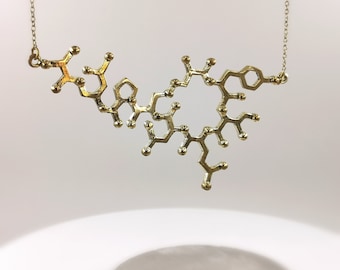 Oxytocin Necklace, Molecular Structure Necklace, Gold Oxytocin Molecule