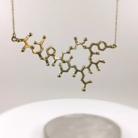 Oxytocin Necklace, Molecular Structure Necklace, Gold Oxytocin Molecule