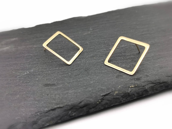 Large Square Earrings 18k Gold Plated 925 Silver, Geometric Minimalist Stud Earrings