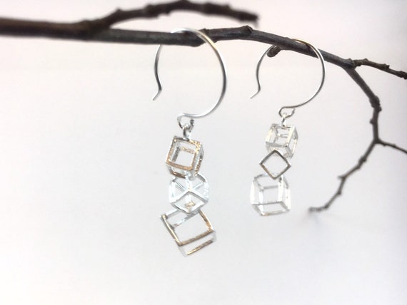 Interlocked Cube 925 Silver Earrings