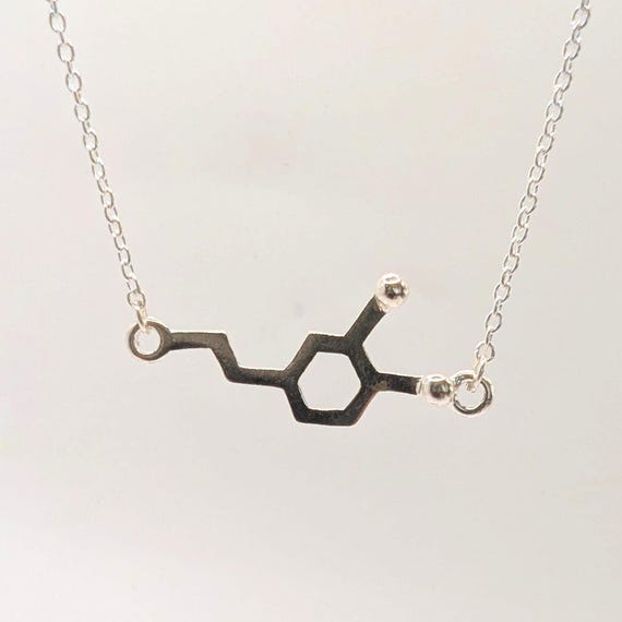 Dopamine Necklace 925 Silver, Molecular Structure Pendant, Science Jewelry, Minimalist Molecule Gift