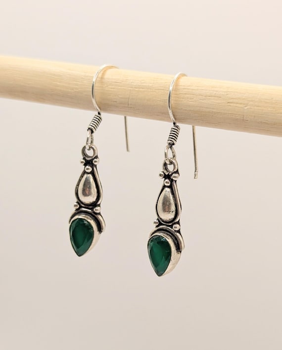Classic Boho Silver Earrings with Stone (Amethyst/Moonstone/Black Onyx/Green Onyx)