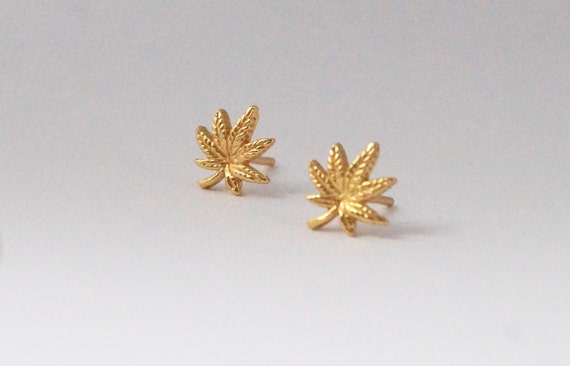 Cannabis Leaf Studs 925 Silver/Gold Plated, Marihuana Leaf Earrings, Weed Studs,