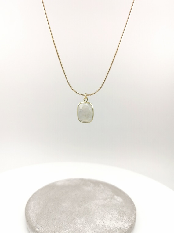 Gold Rectangular Stone Charm Necklace with Moonstone/Rose Quartz,/aqua calcedonia /labradorite  18k Gold Plated 925 Silver