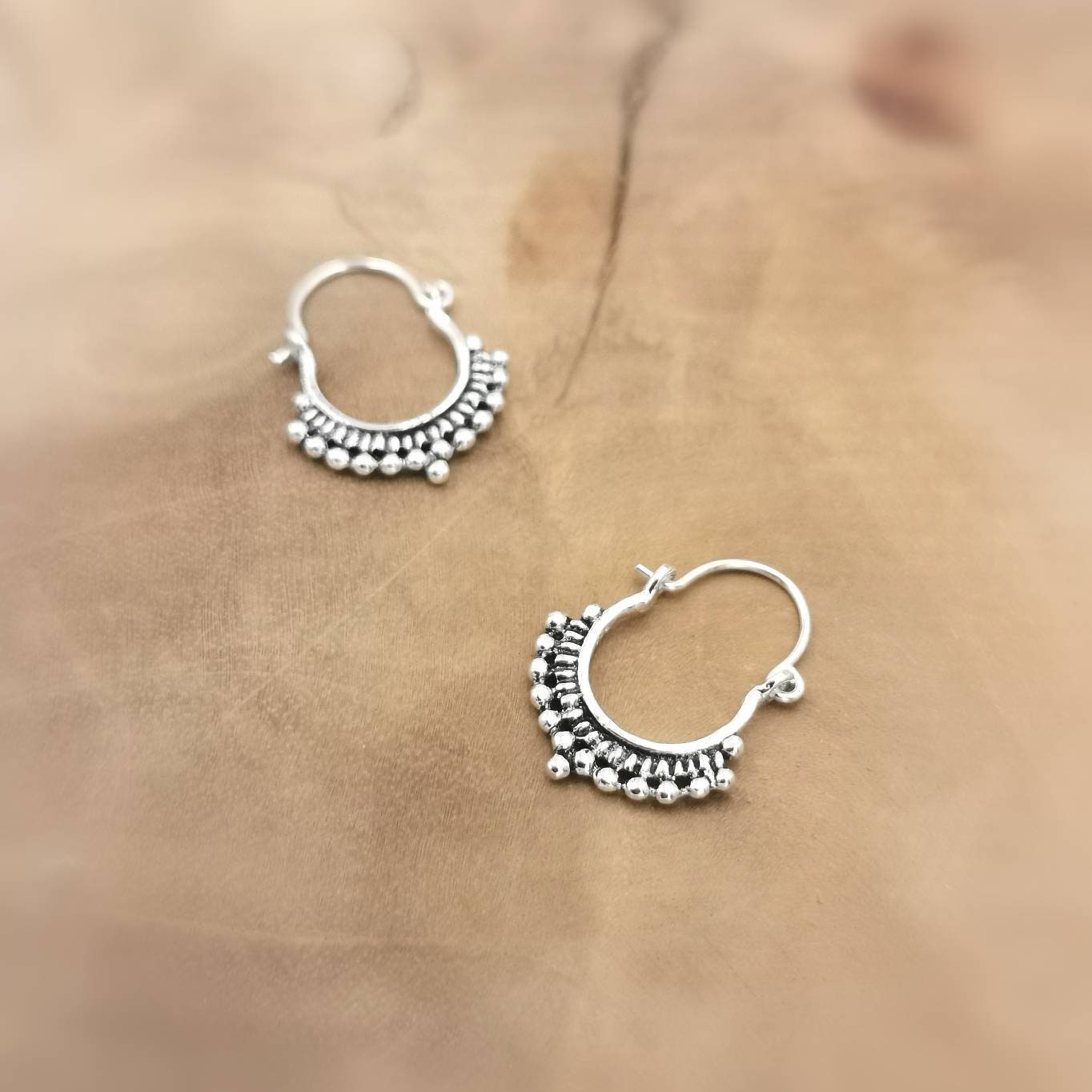 925 Silver Oriental Boho Hoop Earrings