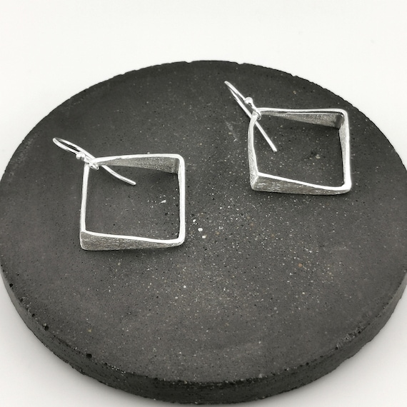 Irregular 3D Square Earrings 925 Silver with Matte Finishing