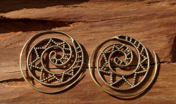 Boho Spiral Earrings "Star Spiral" Brass