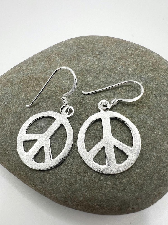 Matte Peace Symbol Earrings • 925 Silver Handmade Dangle