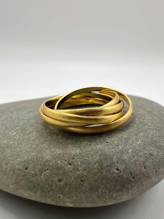 18K Gold Plated 925 Silver Five Band Ring | Interlocking Rings | Matte Finish | Russian Wedding Ring | Rolling Ring Stacking Statement Band