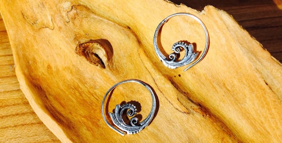 Boho Spiral Earrings "Little Spiral Blossom" Silver Plated Brass