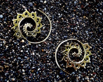 Boho Spiral Earrings "Small Lotus Wave" Brass