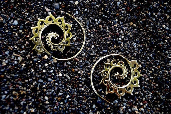 Boho Spiral Earrings "Small Lotus Wave" Brass