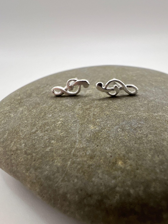 925 Silver Musical Note Stud Earrings - Treble Clef Music Earrings - Matte Finish Musician Jewelry - Tiny Music Symbol Studs
